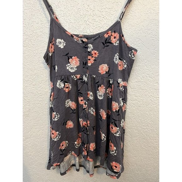 TORRID Size 1 Gray Floral Button Front Cami Tank Top 1X Pink White Cotton (x) - Picture 2 of 7
